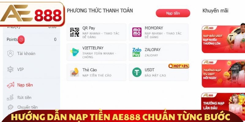 Hướng dẫn nạp tiền AE888 chuẩn từng bước