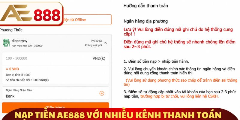 Nạp tiền AE888 với nhiều kênh thanh toán